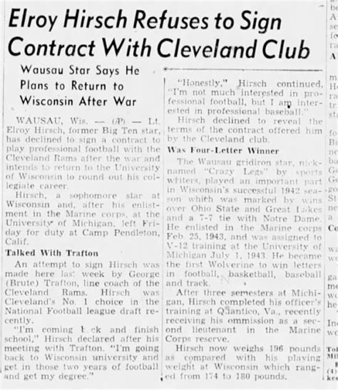 Elroy Hirsch Refuses to Sign Contract With Cleveland Club - Newspapers.com