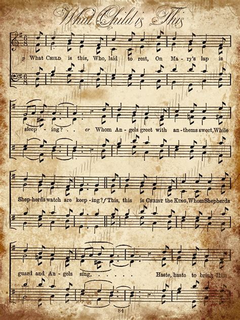 Grungy Aged Vintage Christmas Carol Music Digital Sheet