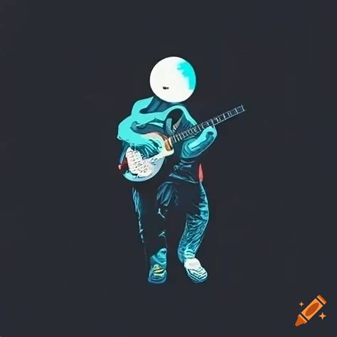 Moonhead pop rock band logo with astronaut playing guitar on Craiyon