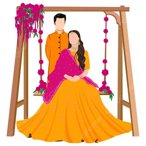 Indian Wedding Clipart Containing Bride And Groom Wearing Yellow Colour ...