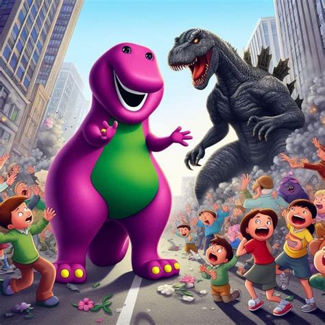 Godzilla vs Barney by Pinkyzilla123 on DeviantArt