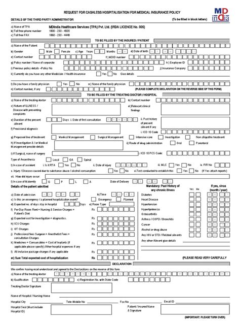 MD India Preauth Form | PDF | Hospital | Physician