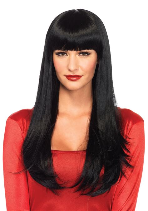 Black Straight Wig with Bangs