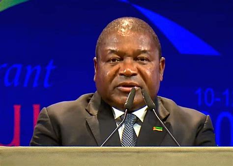 President of Mozambique Filipe Nyusi speaks during the Vibrant Gujarat ...