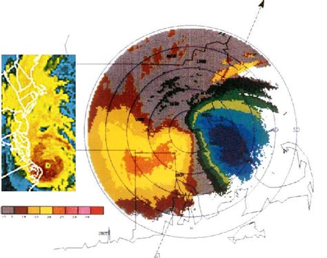 Color enhanced satellite image of Category 3 Hurricane Bob (1991 ...