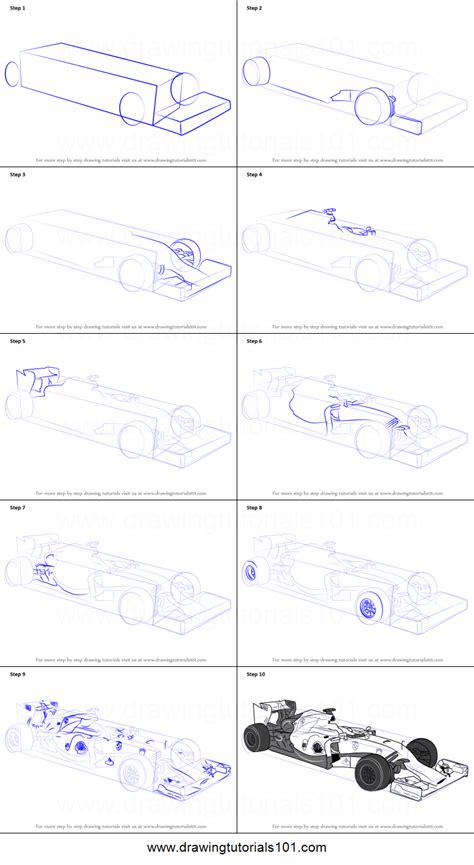 How to Draw F1 Car printable step by step drawing sheet : DrawingTutorials101.com Cool Car ...