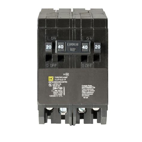 Square D Homeline (2) 20 Amp Single-Pole (1) 40 Amp 2-Pole Quad Tandem Circuit Breaker ...