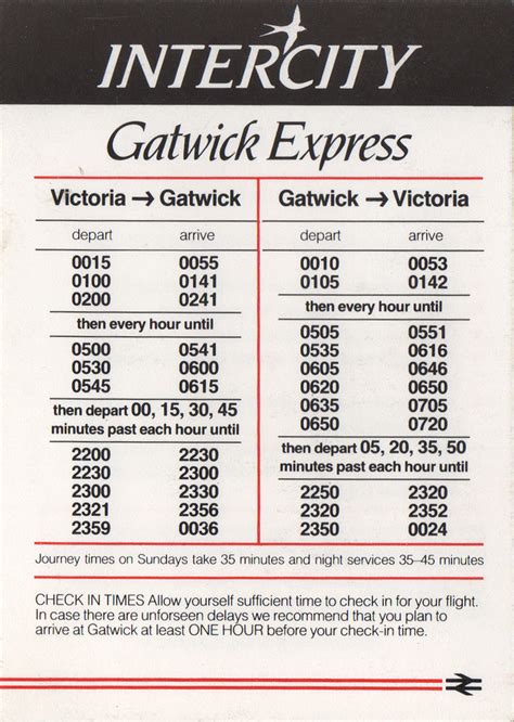 INTERCITY Gatwick Express Timetable 1989 - a photo on Flickriver