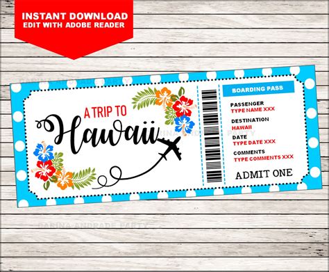 Hawaii Birthday Gift Boarding Pass Ticket, Surprise Flight, Trip ...