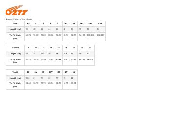 Soccer Shorts Size Chart - Oztj Download Printable PDF | Templateroller