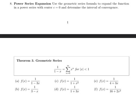 Solved Power Series Expansion Use the geometric series | Chegg.com