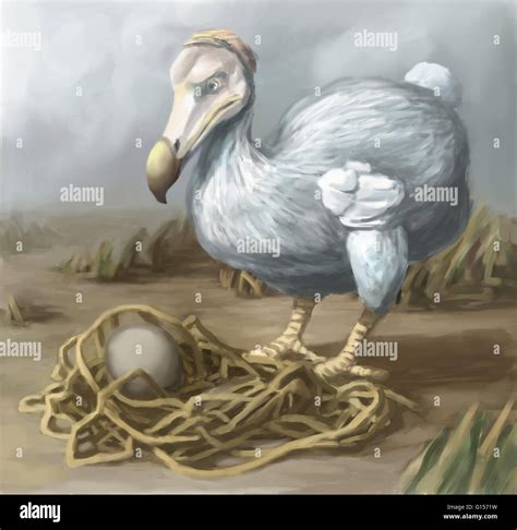 Illustration of a Dodo Bird (Raphus cucullatus) protecting it's egg ...