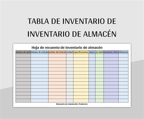 Plantilla de Formato Excel Tabla De Inventario De Inventario De Almacén y Hoja de Cálculo de ...