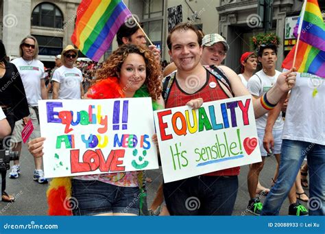 NYC: Marchers with Signs at Gay Pride Parade Editorial Stock Photo ...