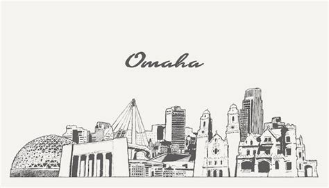 Premium Vector | Omaha skyline, nebraska, usa, hand drawn vector illustration, sketch