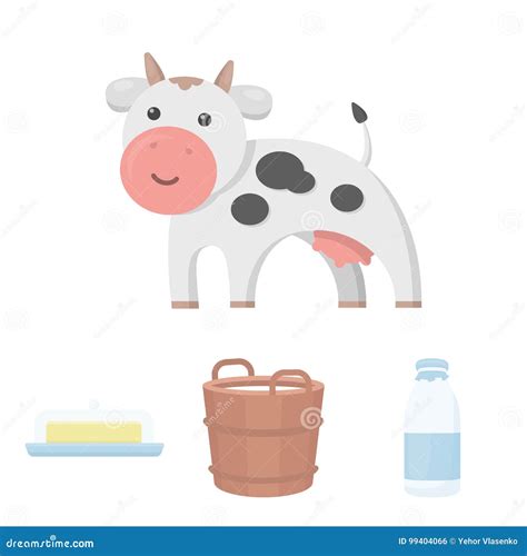 A Barrel of Milk, Butter, a Cow. Milk Set Collection Icons in Cartoon Style Vector Symbol Stock ...