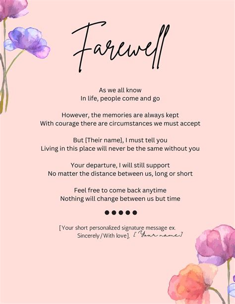 Farewell Goodbye Poem Gift - printable, personalisable, and ready for quick download. Have an ...