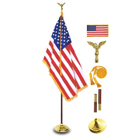 ANLEY 8 Ft Presidential Deluxe Indoor USA Flag Pole Set - 8' Oak Pole ...