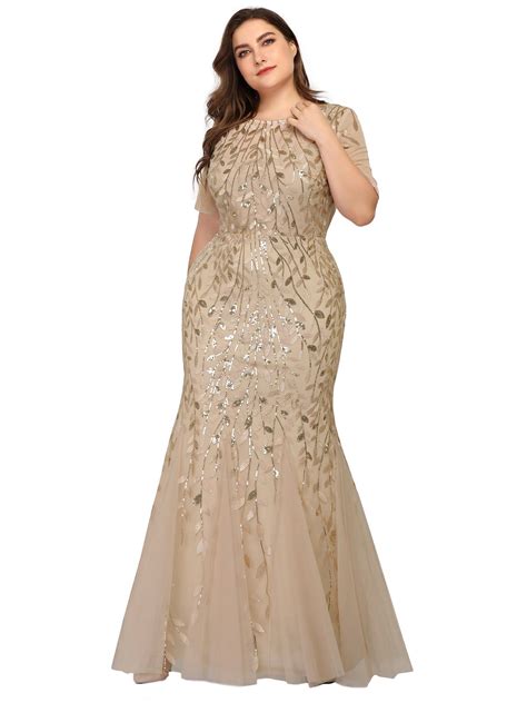 Ever-Pretty Plus Size Paillette Long Wedding Guest Dresses for Women 77072 Gold US22 - Walmart ...