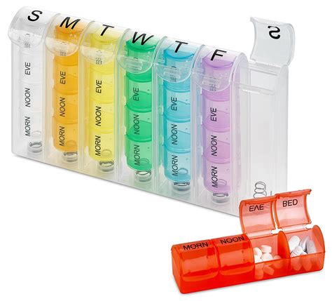 MEDca Pop-Up Weekly Pill Organizer, Single Box and 4 Daily Compartments | Carismedic