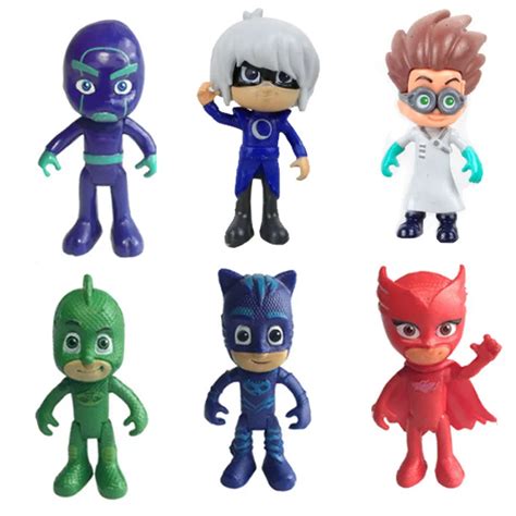 6Pcs/Set Cartoon Mask Man Characters Catboy Owlette Pyjamasques Action ...