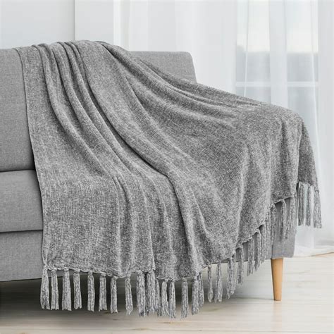 PAVILIA Chenille Tassel Fringe Throw Blanket | Velvety Texture Decorative Throw for Sofa Couch ...