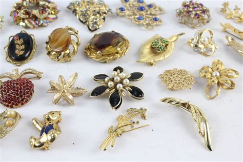 Vintage Gold Tone Brooches Gemstone Faux Pearl Vintage x 25 | eBay