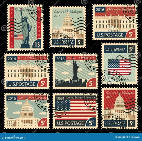 Stamps with United States of America Landmarks Stock Vector ...