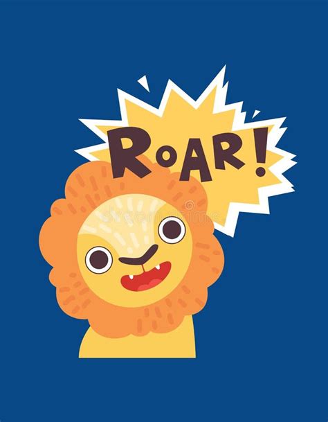 Navy Blue and Orange Lion Roar Cute Tshirt Stock Illustration ...