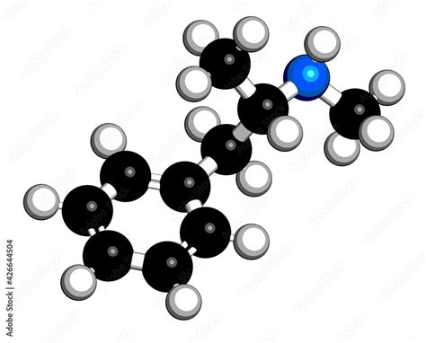 Methamphetamine (crystal meth, methamfetamine) stimulant drug molecule ...