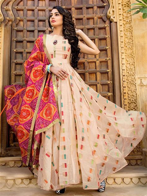 Gorgeous Cream Anarkali Suit with Multicolored Dupatta #partywear # ...