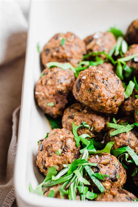 Healthy Wild Mushroom and Grass-Fed Beef Oven Baked Meatballs - Abra's Kitchen