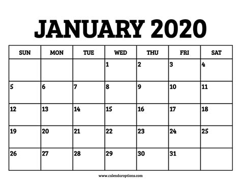 January 2020 Calendar Printable – Calendar Options