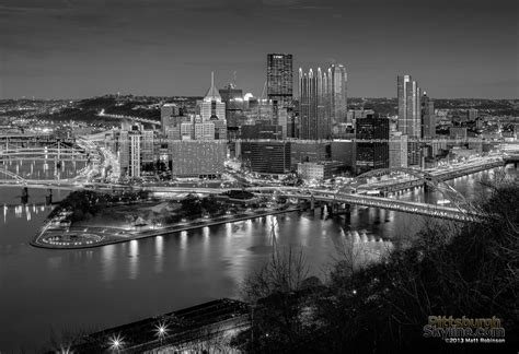 Black and White Pittsburgh Skyline at night from Duquesne Incline ...