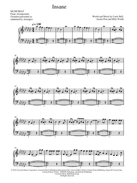 MUSICHELP "Insane" Sheet Music (Piano Solo) in Eb Minor - Download ...