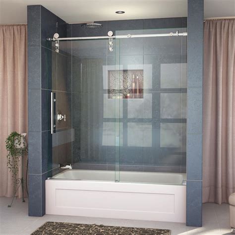 DreamLine Enigma-Z 56 to 59 in. W x 62 in. H Frameless Sliding Shower Door in Polished Stainless ...