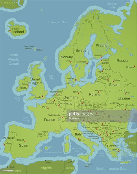 Europe Continental Map With Capitals And Labels Stockillustraties - Getty Images