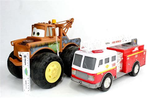 Disney Pixar Cars 3 Tow Mater Truck - and - Tonka 168 Fire Rescue Ladder Truck Fire Truck ...