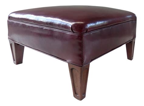 Burgundy Leather Footstool Ottoman | Modernism