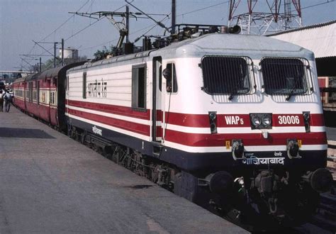 A WAP5 locomotive of the Indian Railways. WAP stands for Wide (runs on broad gauge), AC (runs on ...