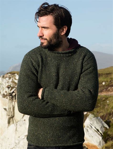 Aran Roll Neck Sweater - Fisherman Sweater | Fisherman sweater, Wool sweater men, Roll neck sweater