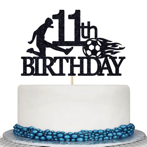 Buy Black Glitter Happy 11th Birthday Cake Topper - Soccer Ball Cake ...