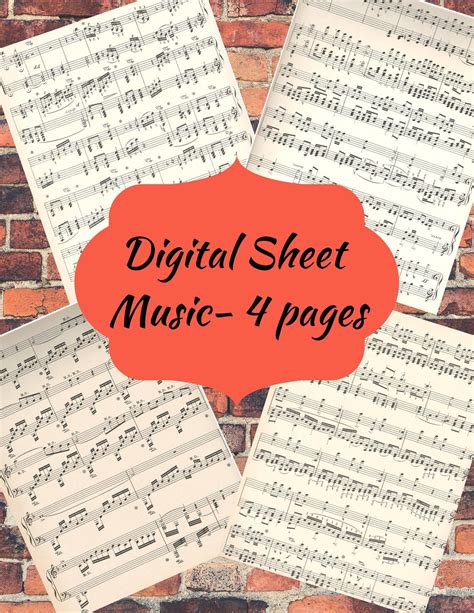 Music Printable-digital Sheet Music Printables-4 Pages, Ephemera, Junk ...