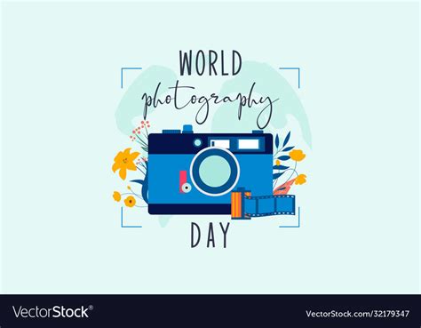 Flat design world photography day logo Royalty Free Vector