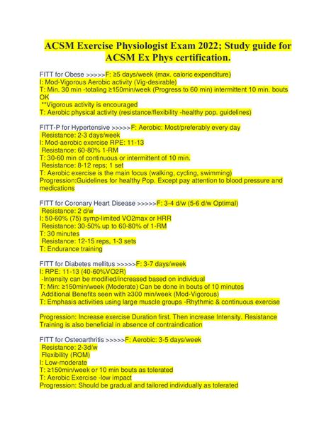 ACSM Exercise Physiologist Exam 2022; Study guide for ACSM Ex Phys certification. in 2022 ...