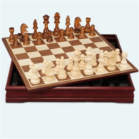 BSTFAMLY wood chess set game, portable game of international chess, box chessboard wood chess ...