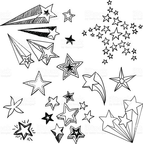 Various ornate flying stars in sketch style, Black and White | Doodles ...