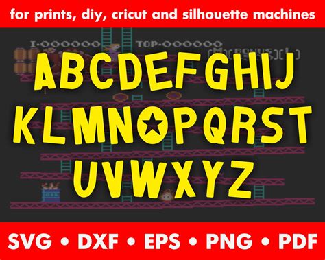 Font donkey kong svg dxf eps png pdf mario font arcade | Etsy