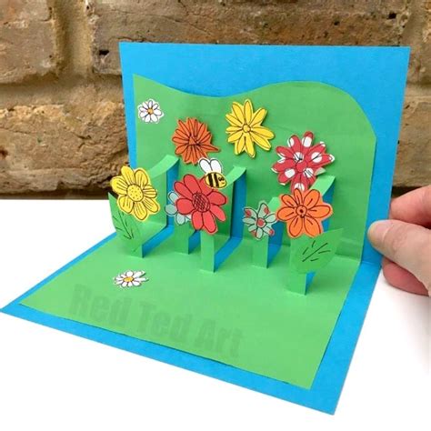 3D Flower Card DIY - Pop Up Cards for Kids - Red Ted Art - Kids Crafts