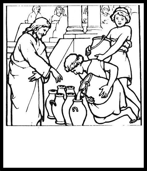 Jesus First Miracle Water into Wine Coloring Pages & book for kids.